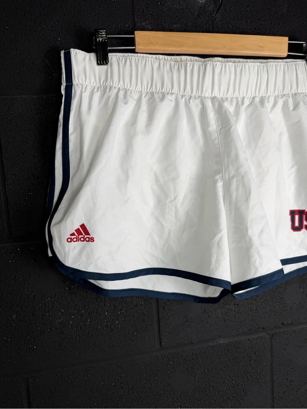 adidas USA White Athletic Shorts with lining panty - Navy Trim size Large ! EUC - Picture 3 of 14
